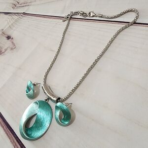 Necklace & earrings set,teal and silver